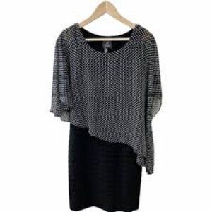 ADRIANNA PAPELL Dress Banded Chiffon Overlay Women’s SZ 12 Polka Dot Stretch Zip